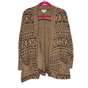 One World XL‎ Brown Black Boho Tribal Southwestern Terry Knit Cardigan Sweater
